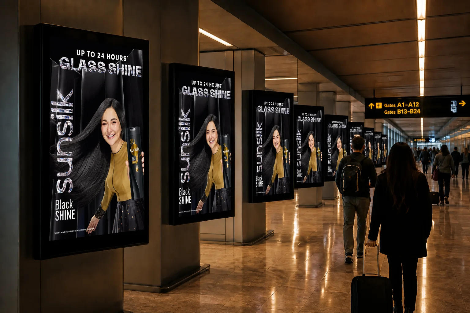 Repeated brand exposure across airport screens